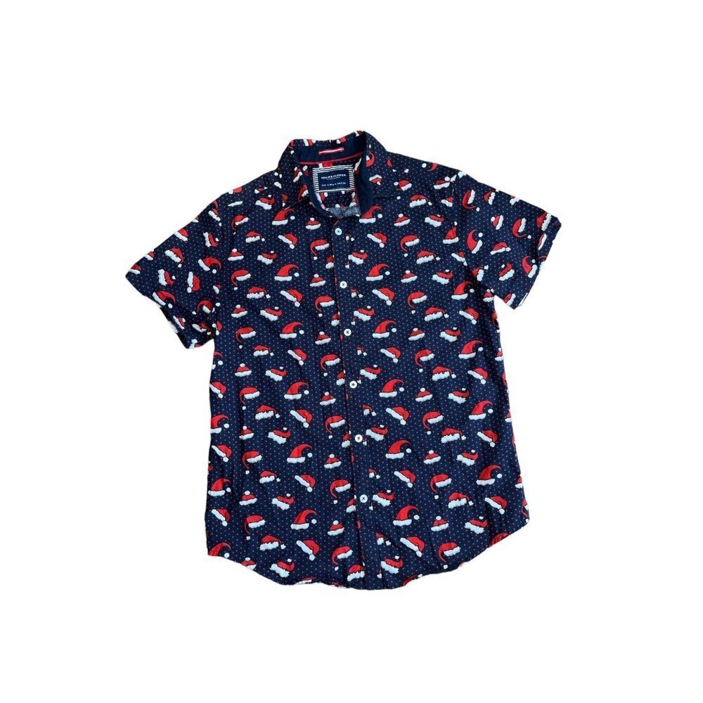 Denim & Flower Men's Santa Hat Short Sleeves Color Navy Blue Size S